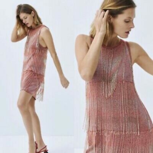 Zara Limited Edition Beaded Fringe Dress Small - Picture 9 of 9